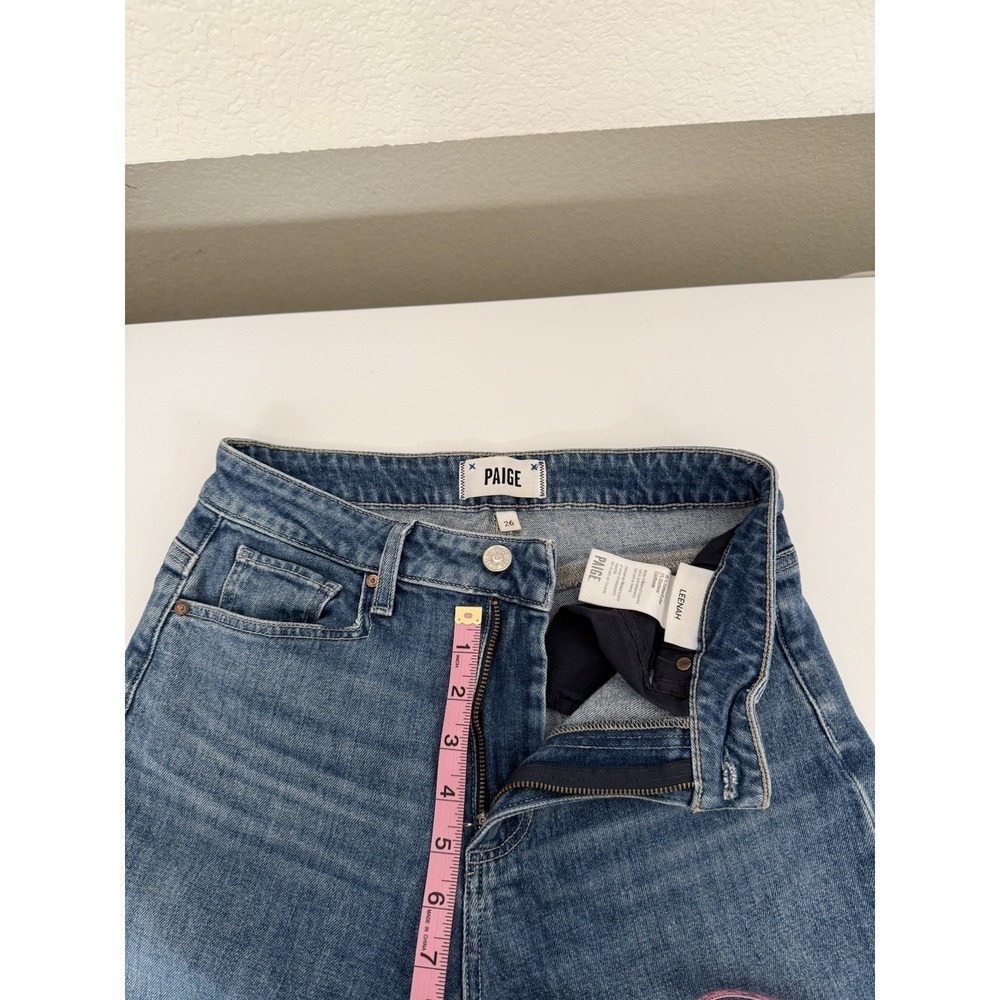 PAIGE Leenah Y2K Distressed Jeans Womens 26 Ripped Knee Wide Leg Straight Denim - Picture 5 of 7